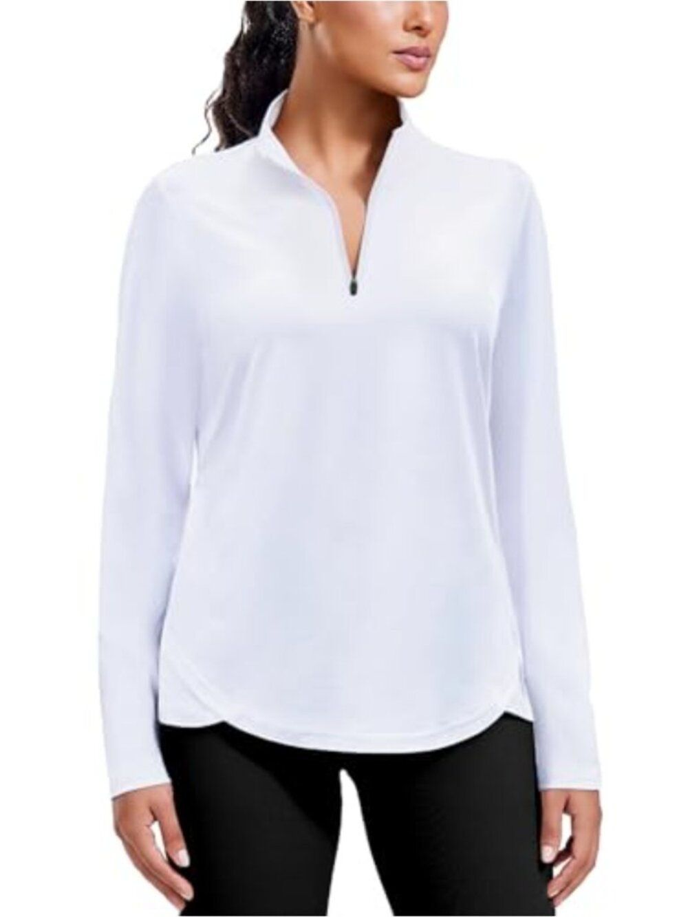 Quarter Zip Long Sleeve Athletic Shirt Stretchy UPF 50+ Yoga Hiking Tee